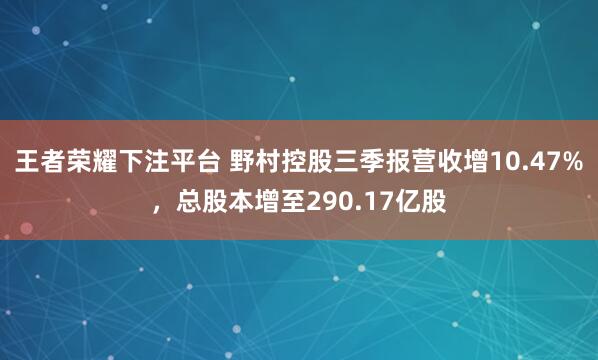王者荣耀下注平台 野村控股三季报营收增10.47%，总股本增至290.17亿股