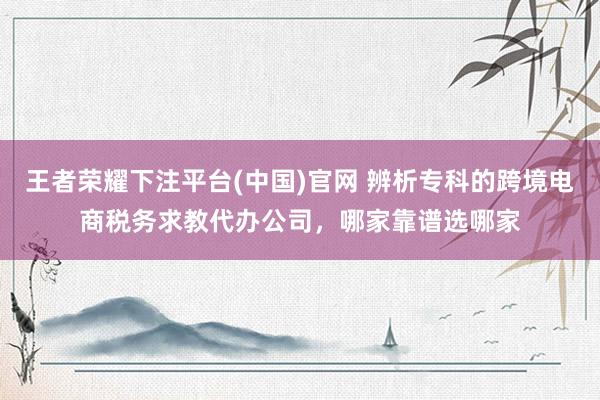 王者荣耀下注平台(中国)官网 辨析专科的跨境电商税务求教代办公司，哪家靠谱选哪家