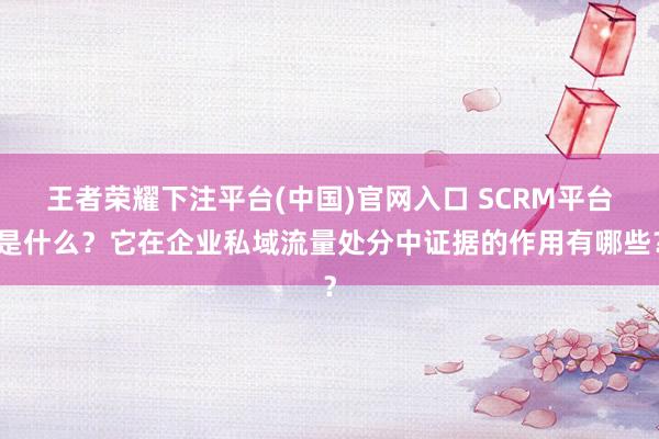 王者荣耀下注平台(中国)官网入口 SCRM平台是什么？它在企业私域流量处分中证据的作用有哪些？