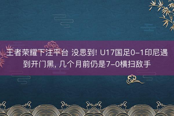 王者荣耀下注平台 没思到! U17国足0-1印尼遇到开门黑, 几个月前仍是7-0横扫敌手