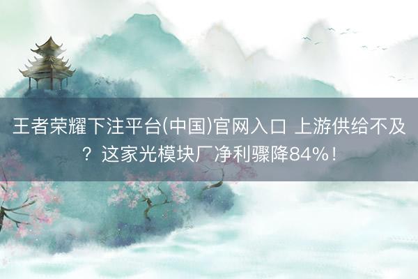 王者荣耀下注平台(中国)官网入口 上游供给不及？这家光模块厂净利骤降84%！