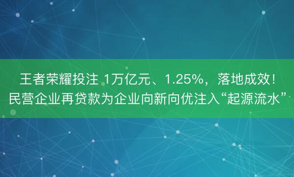 王者荣耀投注 1万亿元、1.25%，落地成效！民营企业再贷款为企业向新向优注入“起源流水”